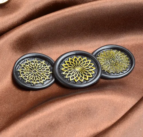 Miniatura 4 de Sello de cera con empuñadura de flor de mandala de 1.496 pulgadas, 1.575 pulgadas, con empuñadura, para invitación de boda, sellado de tarjetas