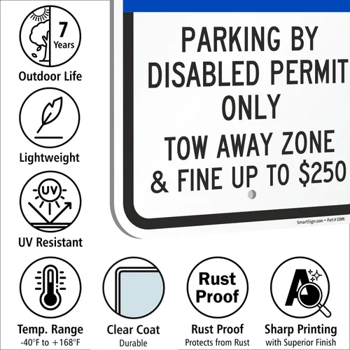 Miniatura 6 de SmartSign Paquete de 2 letreros de 18 x 12 pulgadas con texto en inglés "Parking By Disabled Permit, Tow-Away Zone", compuesto de aluminio de 120