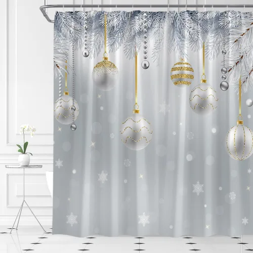 Miniatura 5 de AMFD Cortina de ducha de Feliz Navidad, bolas de Navidad azules, fantasía, vacaciones de invierno, feliz año nuevo, blanco, juego de decoración
