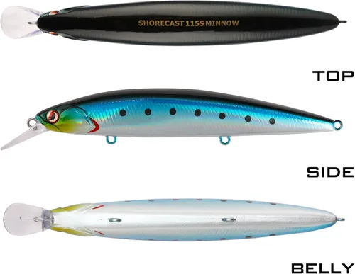 Miniatura 7 de LITTMA ShoreCast - Señuelo de pesca de agua salada 115 minnow hundido, cebo duro de pesca de surf de lanzamiento largo para lubina y fletán Sardina