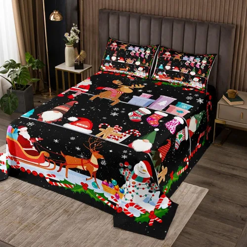 Miniatura 20 de Manfei Juego de colcha de Navidad para niños, tamaño individual, diseño de pinos de dibujos animados, decoración de habitación de niños y adultos