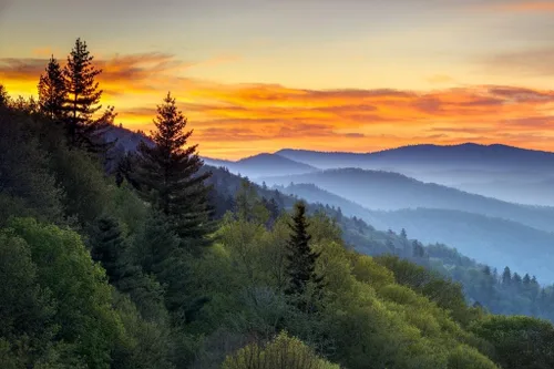 Póster laminado de las grandes montañas ahumadas del Parque Nacional del amanecer, fotografía de montaña, imágenes de montaña, póster escénico del