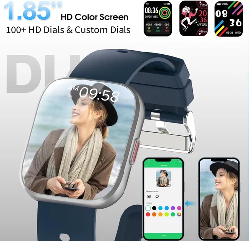 Miniatura 4 de Reloj inteligente aycy para hombre y mujer, Bluetooth, con función de llamada, pantalla táctil HD de 1.85", reloj de fitness con monitor de sueño