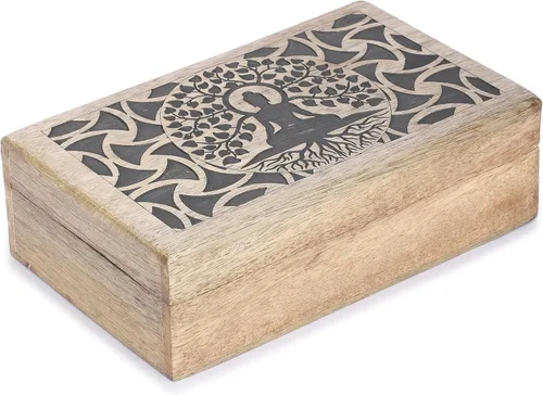 Miniatura 23 de Ajuny Caja Joyero de Madera para Recuerdos de 8 x 5 pulgadas – Cofre Decorativo Hecho a Mano para Hombres y Mujeres, Caja de Almacenamiento