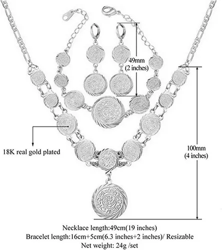 Miniatura 3 de Marca 18K chapado en oro de la joyería del grano conjunto de las mujeres pulsera pendiente collar conjunto boda joyería señoras cadena joyería