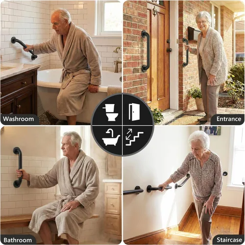 Miniatura 6 de Un paquete de barra de agarre de ducha negra mate de 12 pulgadas de acero inoxidable de seguridad para duchas, barra de equilibrio de baño