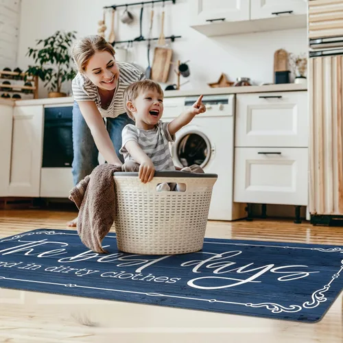 Miniatura 2 de KOZYFLY Alfombra antideslizante para cuarto de lavado, de 20 x 60 pulgadas, lavable, impermeable, para decoración de granja, 1.7 x 5 pies, azul Azul