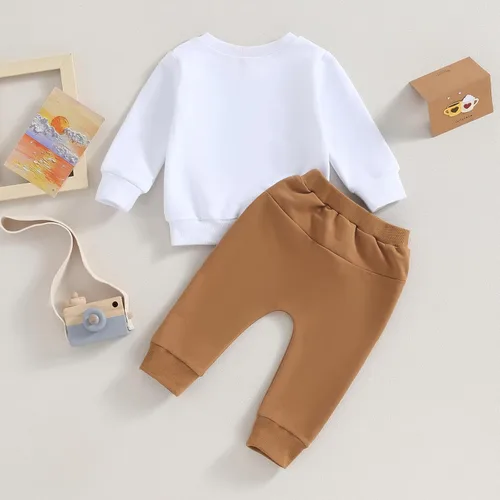 Miniatura 3 de Conjunto de 2 piezas de sudadera con estampado de letras y pantalones largos elásticos, lindos trajes para recién nacidos