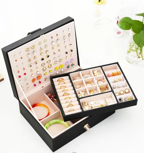 Miniatura 204 de Joyero de pendientes para mujeres y niñas, organizador de aretes de 5 capas, caja organizadora de joyas blanca con candado, collares y aretes