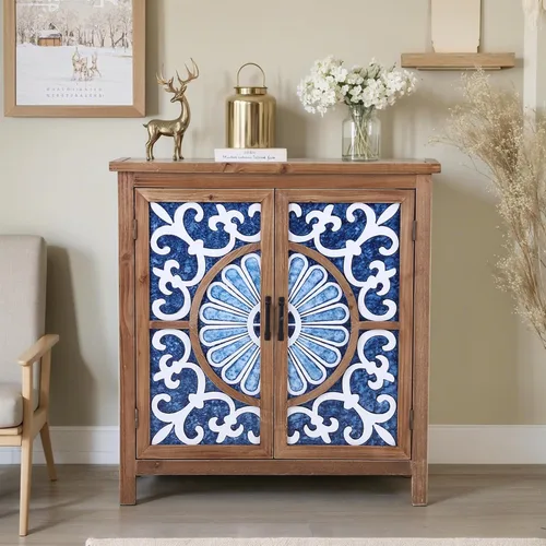 Miniatura 11 de PHI VILLA Armario decorativo con puertas - Armario de almacenamiento antiguo para entrada aparador de buffet Plateado