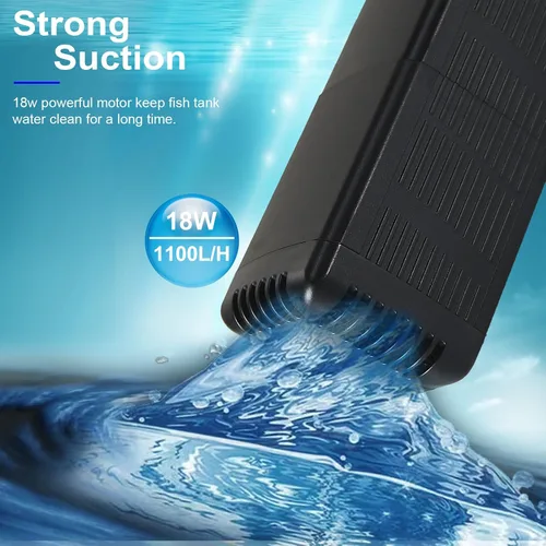 Miniatura 3 de Filtro interno para tanque de peces con filtración de esponja bioquímica de 4 etapas, bomba de filtro sumergible de flujo de agua ajustable de 18 W