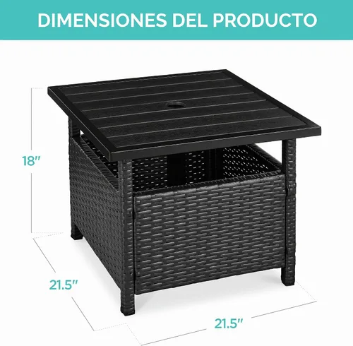 Miniatura 2 de Best Choice Products Mesa auxiliar de mimbre con agujero para paraguas, mesa auxiliar cuadrada de ratán de polietileno para patio, jardín, piscina