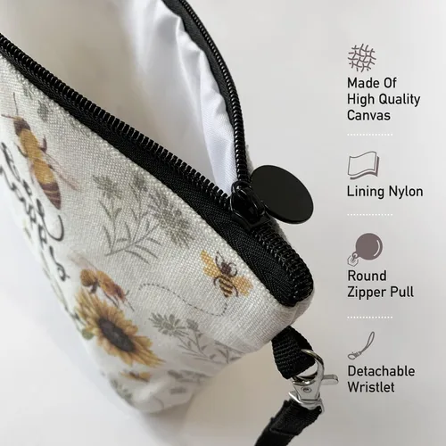 Miniatura 4 de Hglian Bolsa de maquillaje de abeja, organizador de cosméticos inspiradores, bolsa organizadora de artículos de tocador con girasol, bolsa