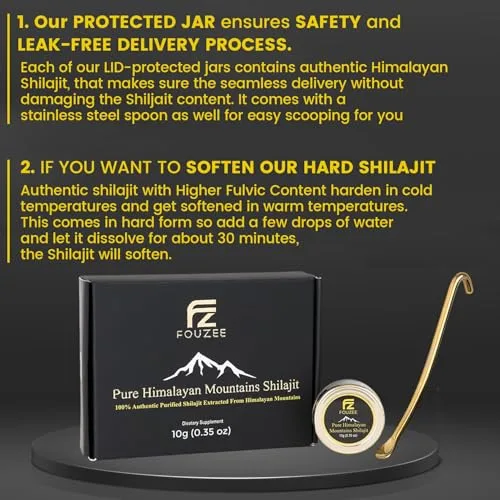 Miniatura 4 de FOUZEE Shilajit Pure Himalayan Mountains - 77% + consistencia dura auténtica de ácido fúlvico, fuente natural de ácido fúlvico, más de 85 minerales