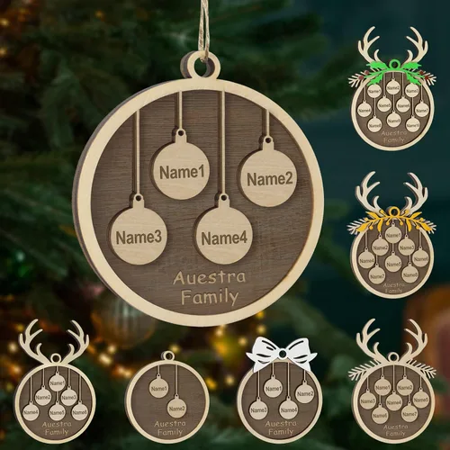 Miniatura 44 de Adornos de Navidad personalizados, familia de 1 nombre, adornos de Navidad de madera personalizados, decoración personalizada, decoración de árbol