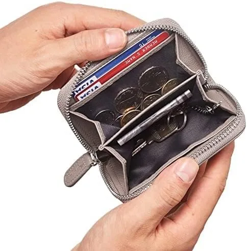 Miniatura 4 de Travelambo Monedero de piel auténtica con cremallera YKK, Greige