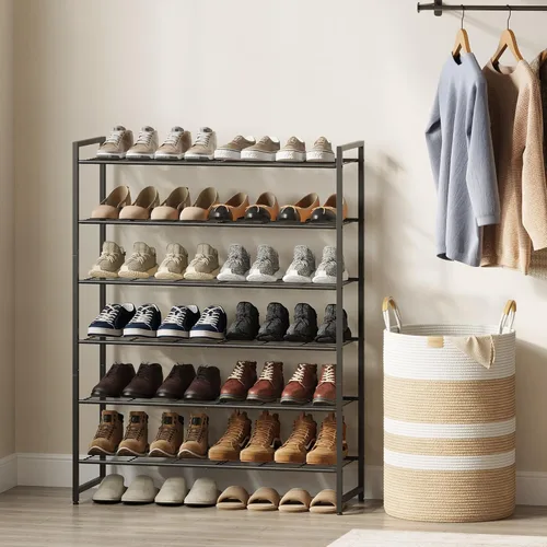 Miniatura 2 de Nunsino Zapatero de metal, organizador de zapatos de garaje de 6 niveles, con capacidad máxima para 30 pares, estante de almacenamiento de zapatos