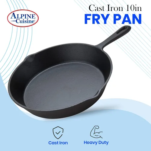Miniatura 5 de Alpine Cuisine Sartén de hierro fundido pre-sazonado de 10 pulgadas, sartén de hierro fundido negro, sartenes de cocina duraderas y resistentes