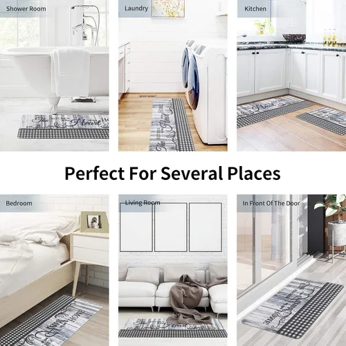 Miniatura 7 de Asrug Tapetes de cocina estilo granja para piso, alfombras de cocina a cuadros blancos y negros, antifatiga, impermeable, resistente a las manchas