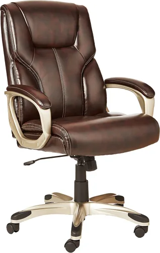 Miniatura 7 de Amazon Basics Silla ejecutiva de oficina con respaldo alto, altura ajustable, inclinación, giratorio, reposabrazos acolchados, marrón/dorado