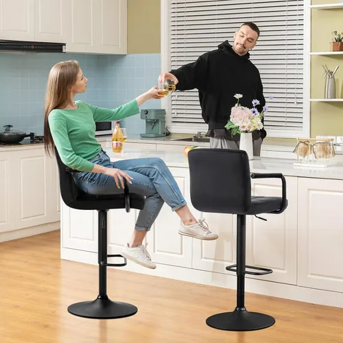 Miniatura 2 de Furniliving Taburetes de bar ajustables con respaldo, juego de 2 taburetes de bar negros, taburetes de bar de terciopelo con giro de 360°, taburetes