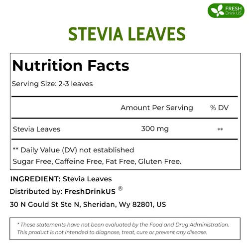 Miniatura 2 de FreshDrinkUS, Más de 500 hojas de stevia naturales, hojas secas enteras, hojas secas de estevia 100% puras, edulcorante cero calorías, sin aditivos