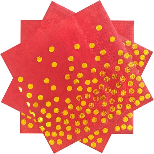 Miniatura 10 de Servilletas de fiesta azules de 13 x 13 pulgadas, servilletas de bebidas azules y doradas, 100 servilletas de papel de cóctel con puntos dorados