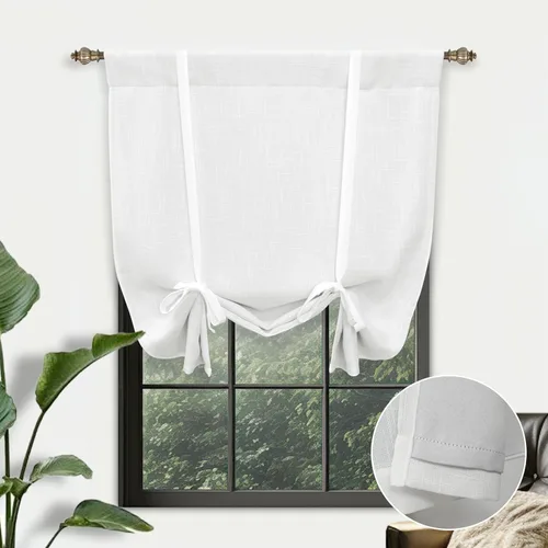 Miniatura 15 de DriftAway - Cortinas de Lino con Doble Capa, Blackout, de Atar, con Aislaje Térmico, Totalmente Forradas, Estilo Globo Romano, para Baño, con Lino