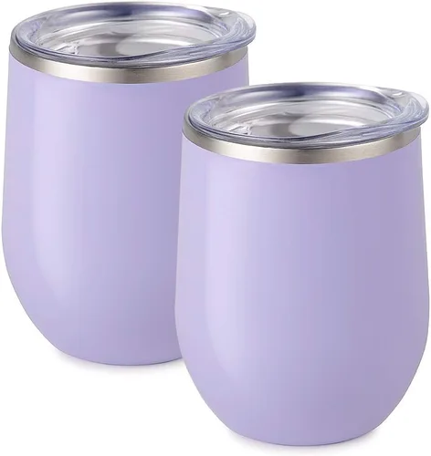 Miniatura 35 de Maars Bev - Vaso de vino de acero inoxidable sin tallo con tapa, aislado al vacío de 12 onzas, a prueba de derrames, apto para viajes, vasos midnight