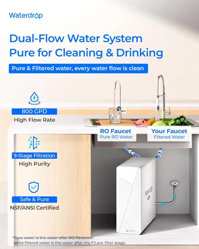 Miniatura 2 de Waterdrop X8-PRO - Filtro de agua de ósmosis inversa de doble flujo, Certificado NSF/ANSI 42 & 58 & 372, Sistema de ósmosis inversa sin tanque