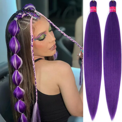 Miniatura 8 de Cabello trenzado verde con lentejuelas de 26 pulgadas, preestirado, trenzas de textura Yaki, extensiones de cabello pre plumadas, 3 paquetes, fácil