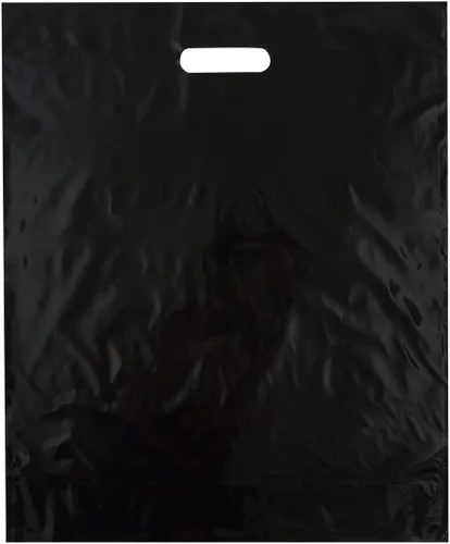 Miniatura 20 de Bolsas de compras de plástico con asas troqueladas de 9x12, negras, 100/cs – Bolsas marca directa