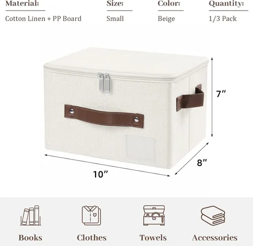 Miniatura 3 de Lucky Monet 1 contenedor de almacenamiento con tapas de cremallera de 10 x 8 x 7 pulgadas, cajas de almacenamiento plegables de tela con tapa