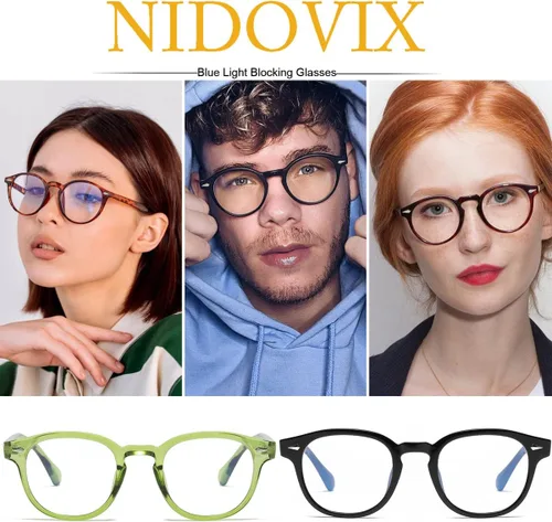 Miniatura 5 de Gafas Retro Redondas de Bloqueo de Luz Azul para Hombres y Mujeres, Montura Vintage sin Prescripción para Lectura de Computadora