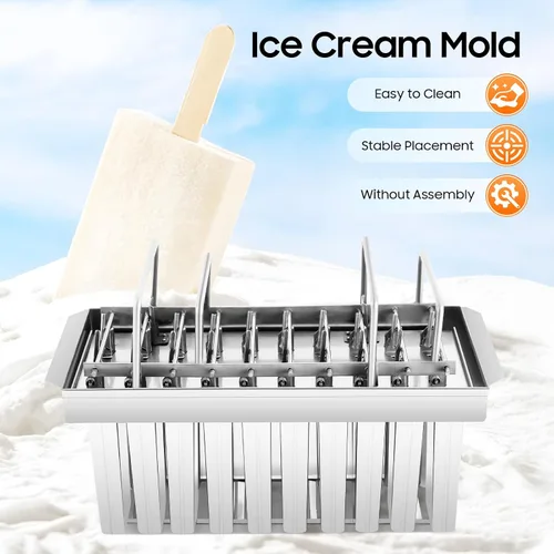 Miniatura 5 de Ice Cream Stick Mold 20Pcs Ice Cream Pop Maker Freezer Tray Stainless Steel Frozen Popsicle Molds Commercial Popsicle Mold for Homemade & Industrial