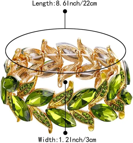 Miniatura 5 de BriLove Pulsera brazalete elástica de hoja con forma de marquesa de cristal nupcial de boda para mujer