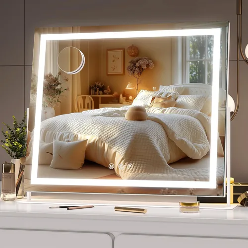 Miniatura 18 de Hasipu Espejo de tocador con luces, espejo de maquillaje LED de 24.2 x 19.7 pulgadas, espejo iluminado con aumento de 10 veces y USB, soporte