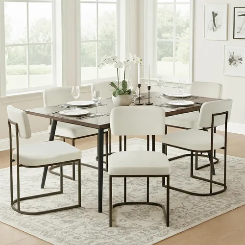 Miniatura 15 de KISLOT Juego de 2 sillas de comedor, sillas de cocina modernas tapizadas con respaldo ergonómico, cojín de tela y patas de metal curvas de dibujo