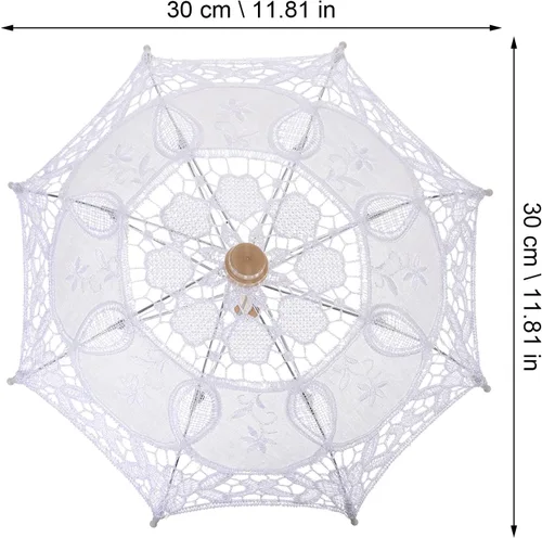 Miniatura 2 de Toddmomy Sombrilla de encaje, paraguas decorativo de boda, sombrilla de encaje para novia, adorno para decoración de fotos, disfraz de dama (blanco)