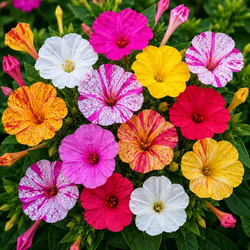 100 semillas de flores de cuatro en punto de color roto para plantar, semillas mixtas de Mirabilis Jalapa, flores vibrantes moteadas y rayadas,
