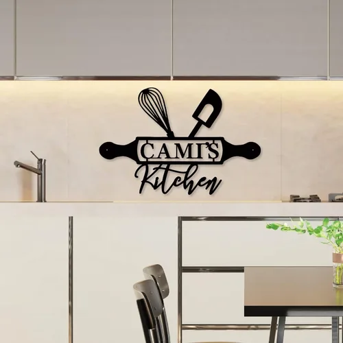 Miniatura 2 de Letrero de metal personalizado con nombre personalizado para cocinero de restaurante, letreros de monograma para cocina casera, regalo
