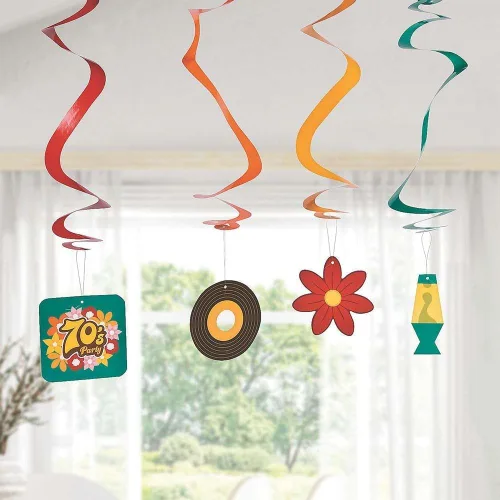 Miniatura 3 de Fun Express - Decoraciones de remolinos colgantes de fiesta de los años 70 de 30 pulgadas - Espirales y remolinos para una divertida decoración