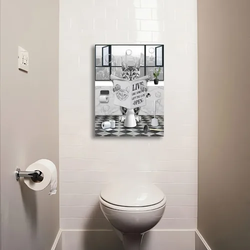 Miniatura 2 de PIMULSAA Póster de periódico divertido de lectura de gato sentado en el inodoro, arte de pared para inodoro y baño (enmarcado, 12 x 16 pulgadas)