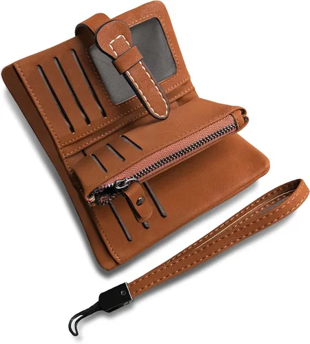 Miniatura 10 de AOXONEL Women's Small Bifold Leather wallet Rfid blocking Ladies Wristlet with Card holder id window Coin Purse