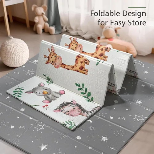 Miniatura 7 de NOONKTY Tapete de juego extra grande de 79 x 71 pulgadas para el suelo, tapete de juego de espuma plegable para bebés de 0 a 12 meses y niños, León