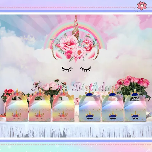 Miniatura 3 de Leinuosen Cajas de regalo de unicornio – Cajas de dulces con temática de arcoíris para niñas y niños decoración de fiesta de cumpleaños