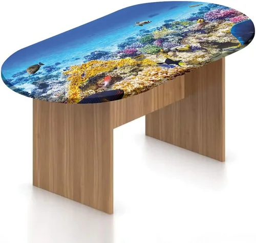 Miniatura 21 de XISUNYA Mantel ajustable ovalado de poliéster elástico, decoración del océano, mantel ajustable con estampado de playa y isla tropical, se adapta a
