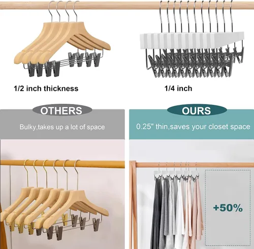 Miniatura 3 de Quality Hangers Percha de madera de lujo ultra fina que ahorra espacio, perchas para faldas con barra cuadrada para pantalones, lo mejor para Blanco