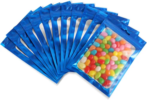 Miniatura 12 de 100 bolsas de Mylar resellables, a prueba de olores, con ventana transparente; bolsa de papel aluminio, plana, con cierre resellable.