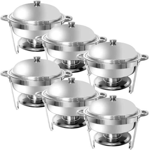Plato para bufé, servidores redondos de 6 cuartos de galón y calentadores de alimentos, servidores de rozaduras de acero inoxidable para fiestas,